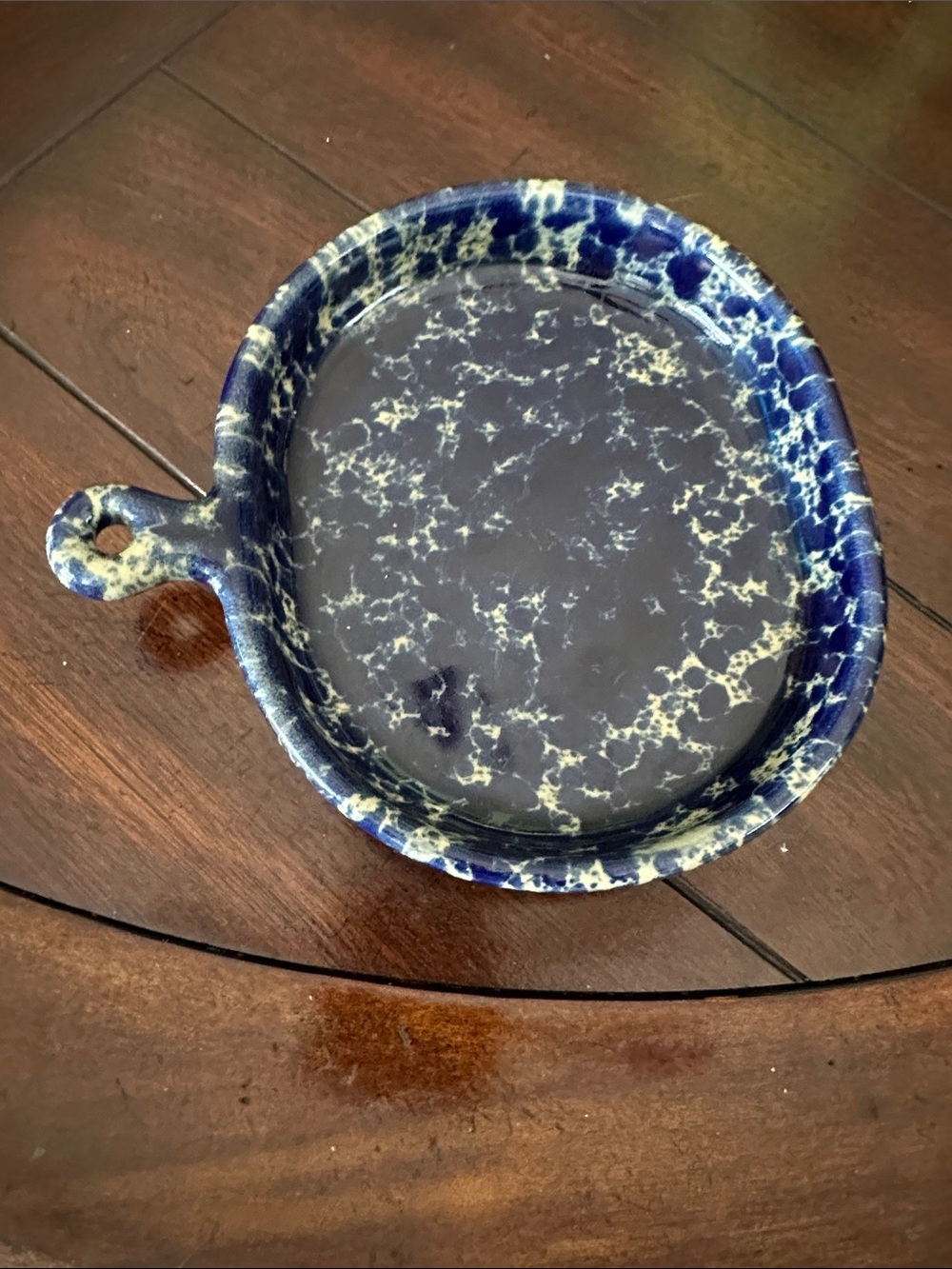 Blue Splatter Ceramic Brie warmer by Bennington Pottery